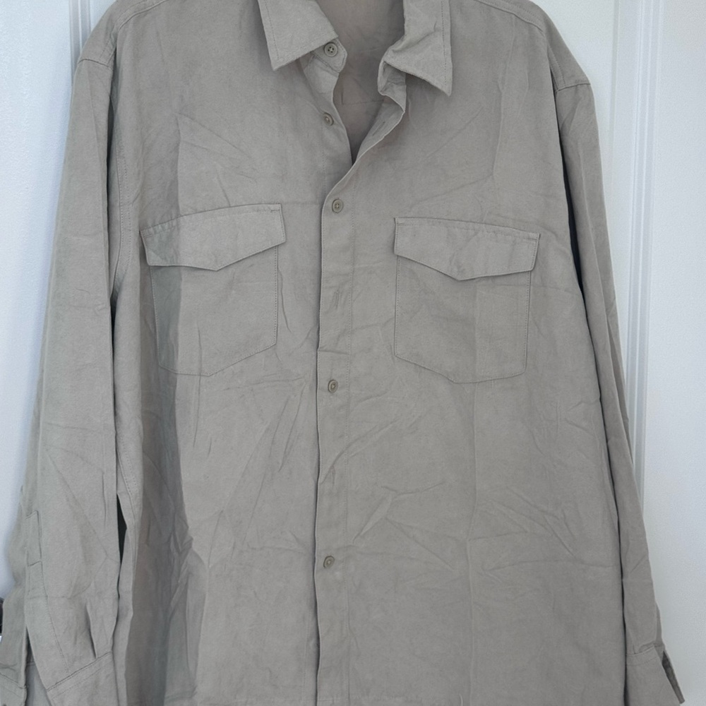 Bruno Sueded Men's tan button down long sleeve shirt